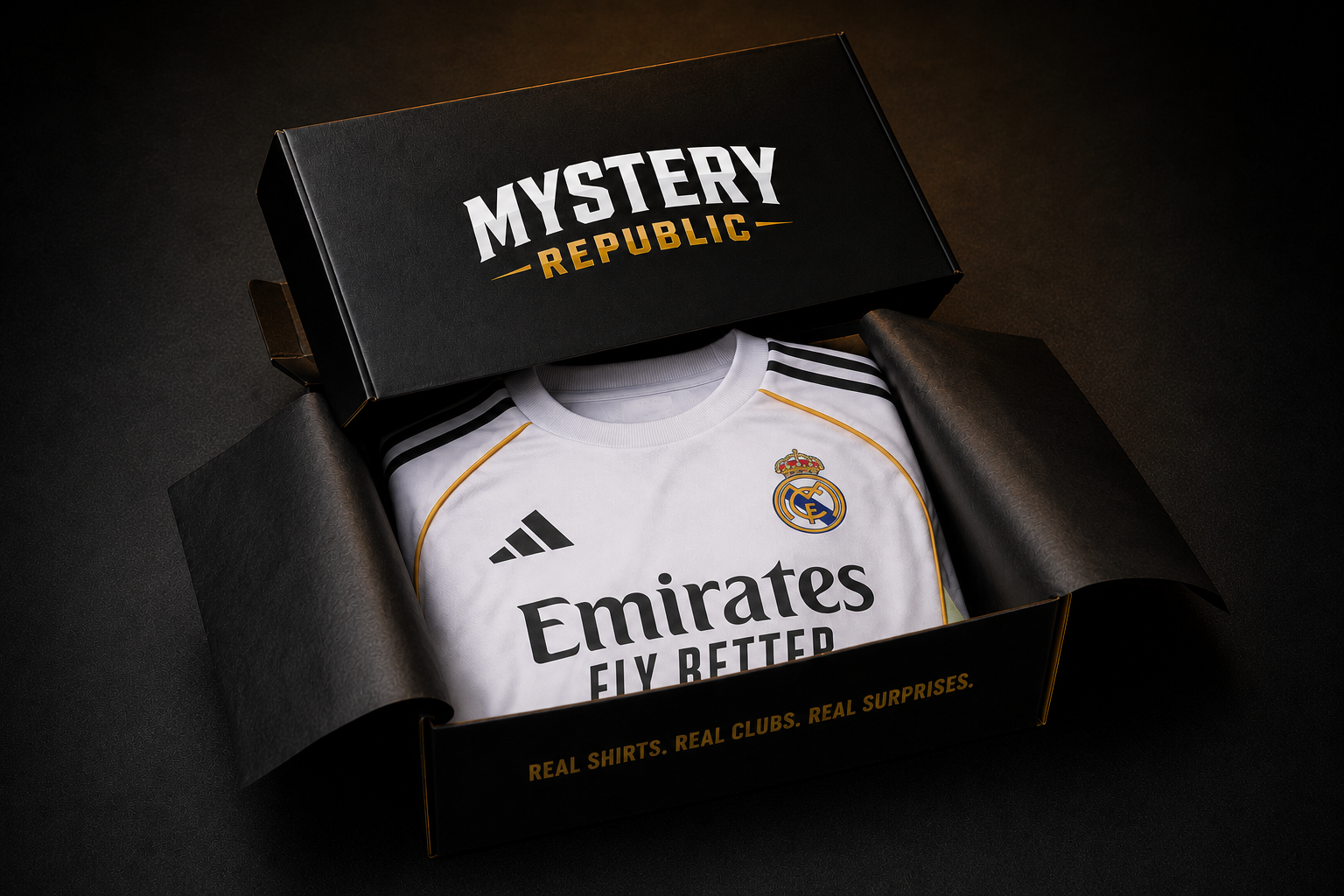 Mystery Republic kids mystery football shirt box with authentic football shirt inside